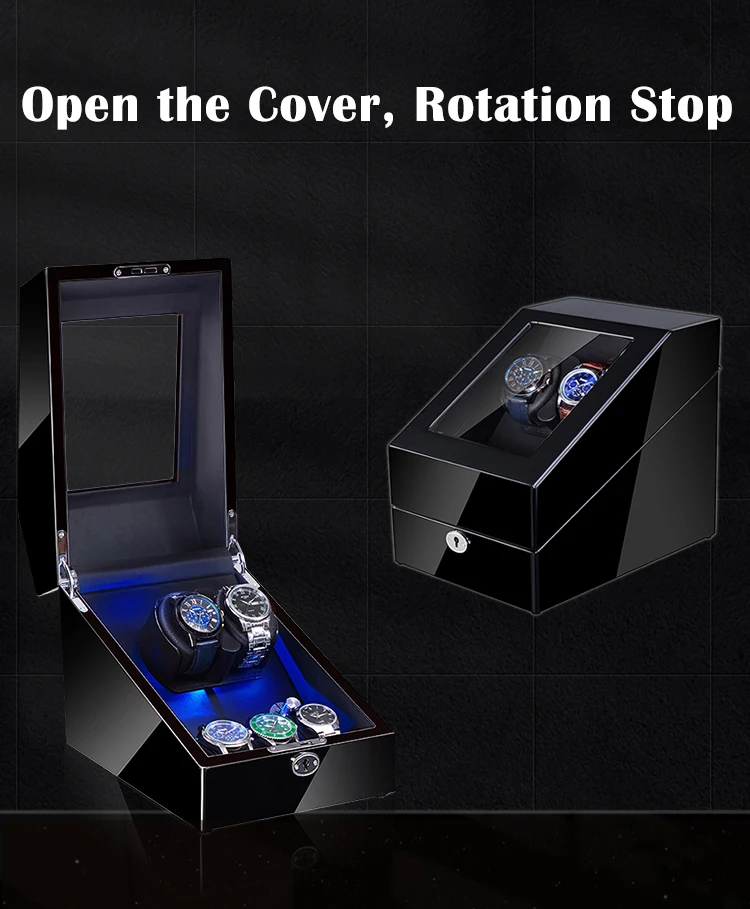 Japanese Motor Orbital Watch Case With 2 Rotation Tables 5 Watches Pu Leather Inside Mdf Wooden