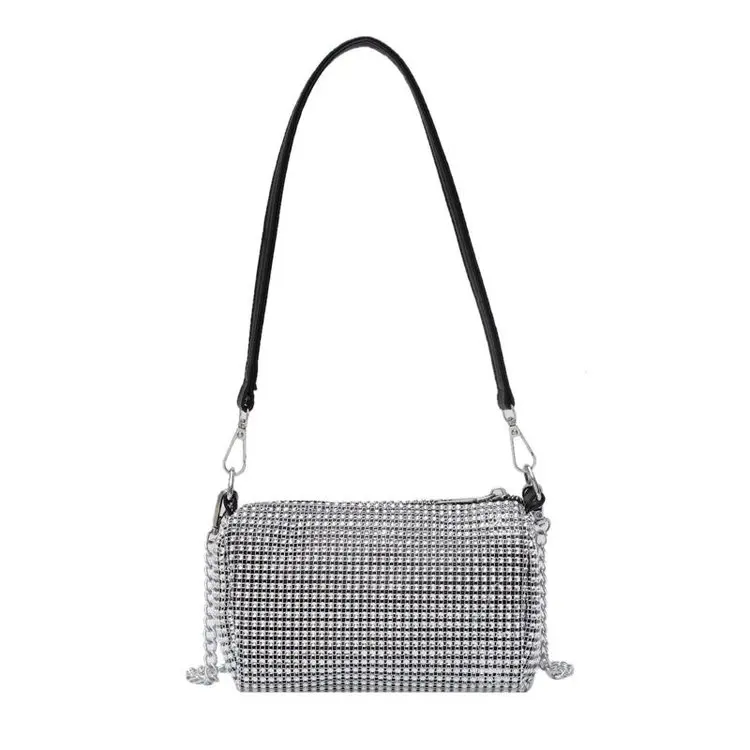 

2020 Fashion Luxury Bling Rhinestone Cylinder Handbag Evening Party Shining Crystal Clutch Purse, Customizable