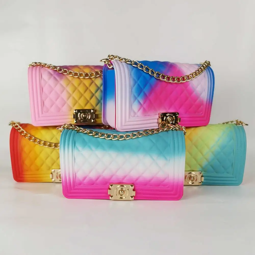

BM9021 New arrivals Hot Selling Fashion rainbow color jelly designer bags Ladies Purses women handbags Jelly purse and handbags