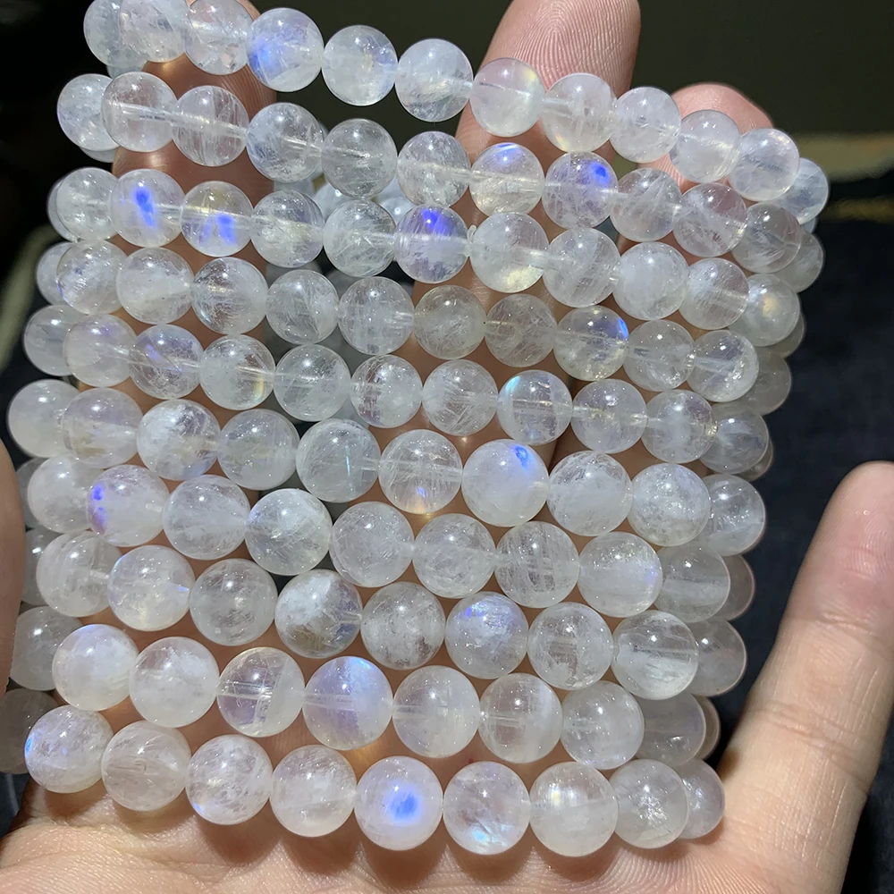 

Natural pure rainbow color moonstone beads 7.5-12mm bracelet for making DIY jewelry