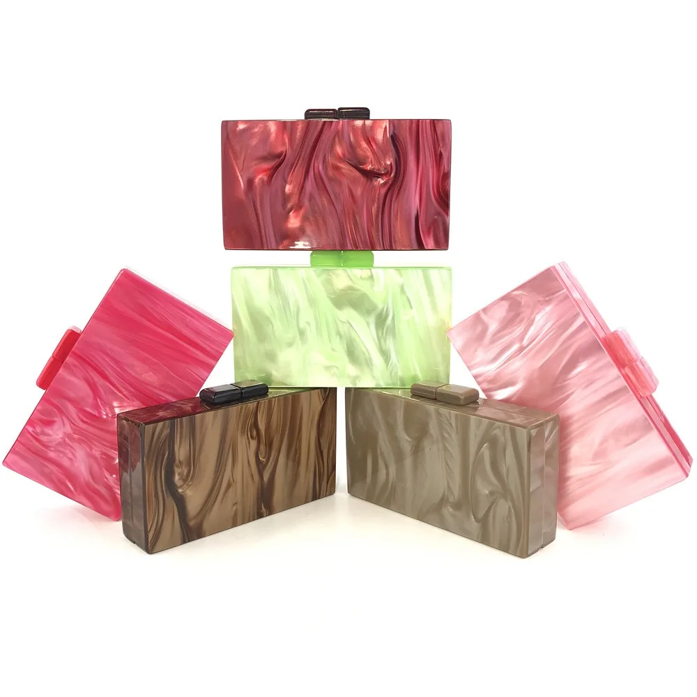 

Custom fashion colorful pearl marble acrylic box purse clutch bridal purse wedding evening bags