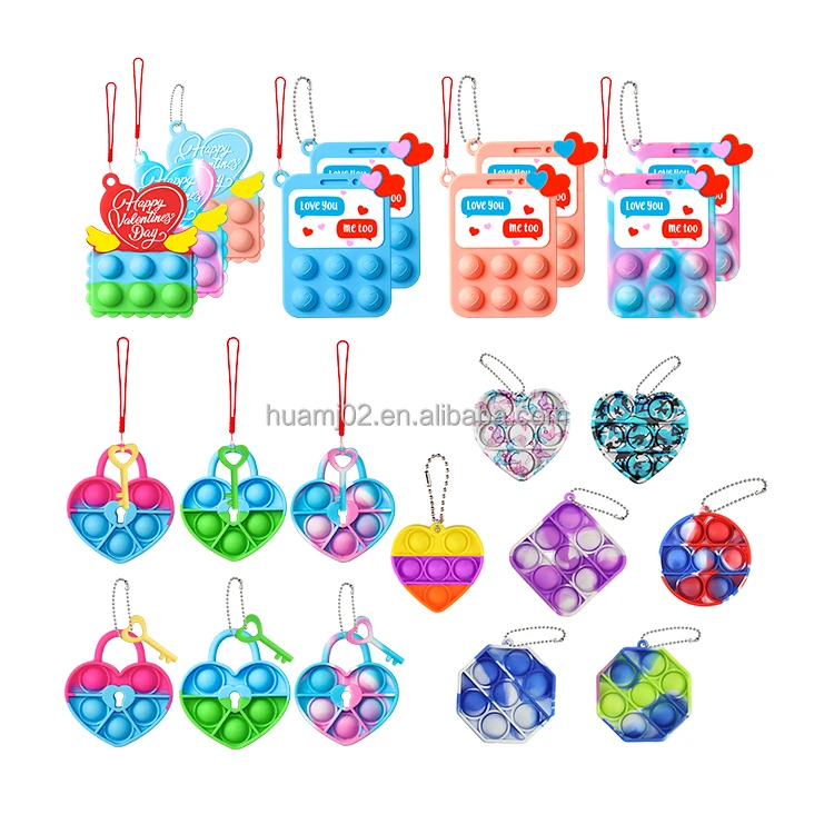 

Wholesale popper pea fidget keyhain children bean stress reliever push key chain mini heart Valentine fidget toy pop keychain