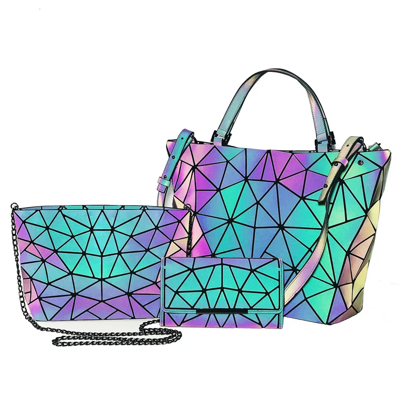 

New Women reflective purse Luminous sac Bao Bag Fashion Geometry star Crossbody lattice Litmus Bags, Black, silver, white, red, rose, blue