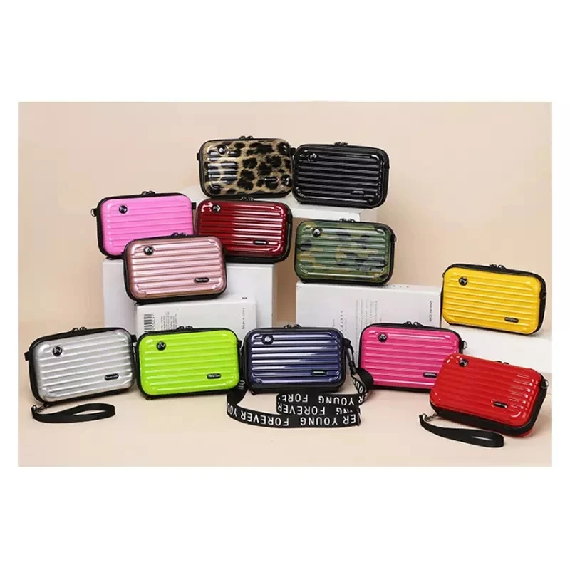 

FANLOSN Hot Sale Suitcase Shape Travel Hard Makeup Case Cosmetic Bags Box Purse Women Bags, As the picture shown or you could customize the color you want