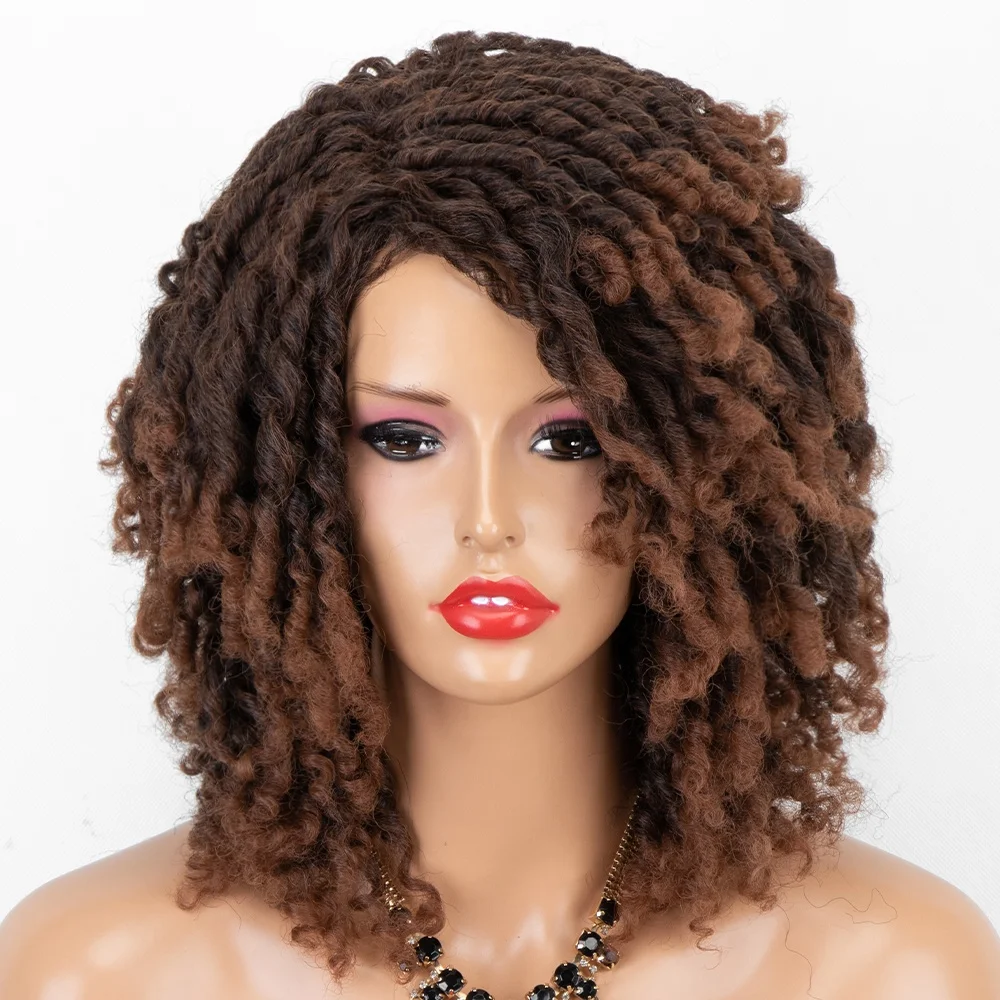 

Hot Selling 1B/30 Cheap Synthetic Hair Wigs for Black Women African Short Dreadlocks Wig Faux Locs Crochet Hair Braided Wigs