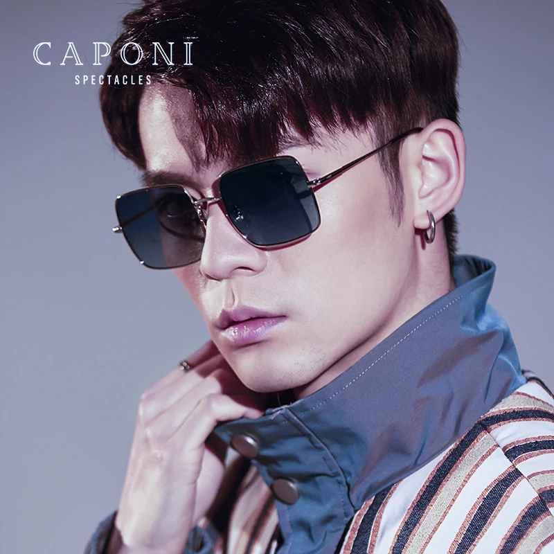 CAPONI High Quality Sunglasses Unisex Fashion Metal Square Frame TAC Polarized UV400 Light Weight Sunglasses Women Men