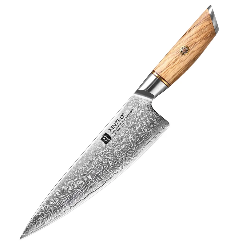 

2022 New Design Natural Olive Wood Handle Japanese Knives Damascus Steel 73 Layers Powder Steel Kitchen Chef Knife