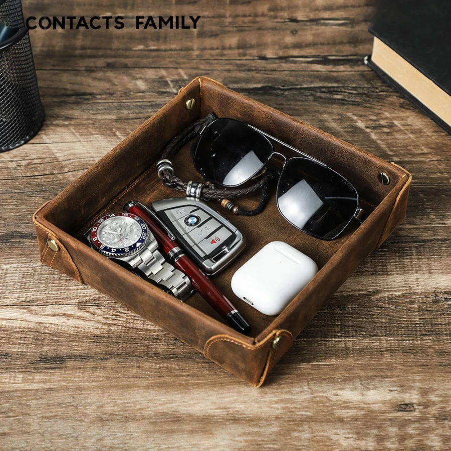 

Office Home Practical Storage Box Leather Tray Organizer for Watches Keys Coins Cell Phones