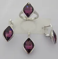 

DiFeiYa manufacturer luxury 925 silver jewelry for swarovski purple stone earrings pendant ring set for women