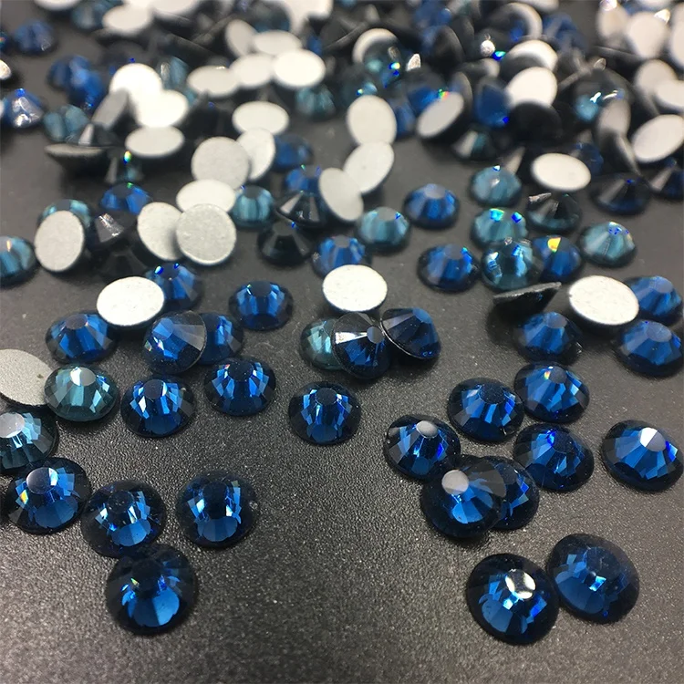 

High Quality Nail Art Glass Flatback Round Montana Blue Rhinestone Crystal Designs For Clothes