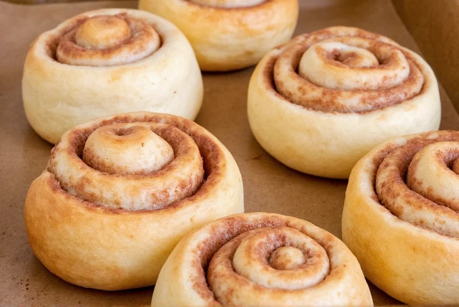 Professional baker rolling out cinnamon roll dough with even thickness on floured surface