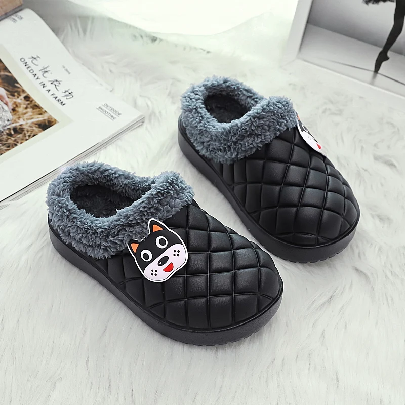 

2020 New autumn/winter plush fashion shoes for children warm cotton slippers indoor soft bottom cartoon cute shoes for home, Black/blue/pink/purple