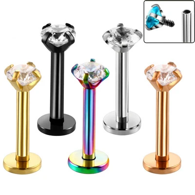 

Gaby 16G G23 titanium Internal Thread CZ TikTok Labret stud lip Rings titanium piercing Jewelry, Picture