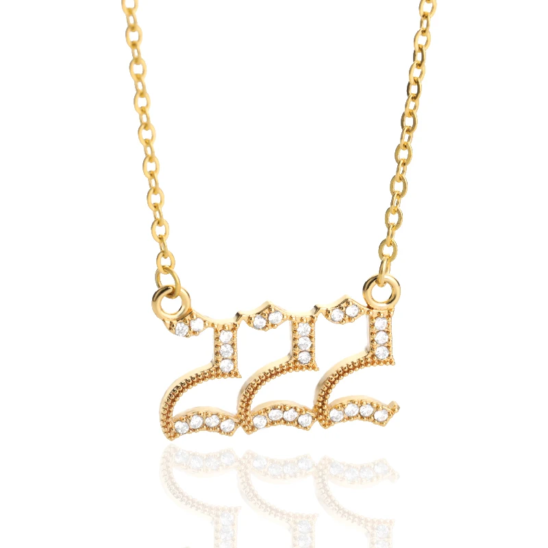 

Wholesale Cheap Price Pearl Zircon Angel Number Necklace custom name Stainless Steel baugette necklace, Gold/ silver/rose gold