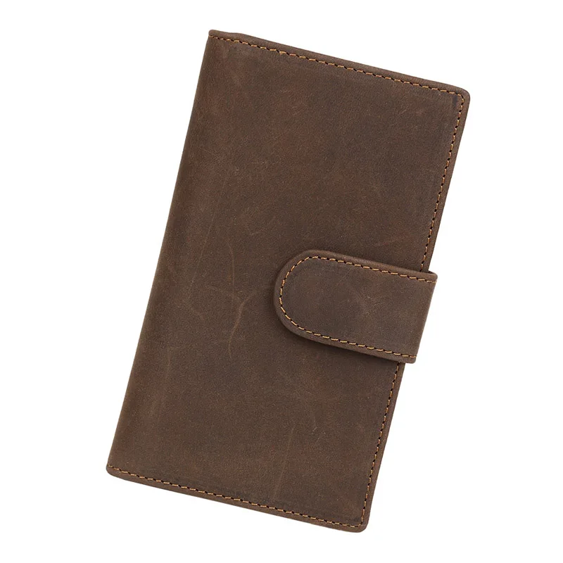 

Vintage Custom Mens Brown Business Crazy Horse Leather Long Travel Wallet