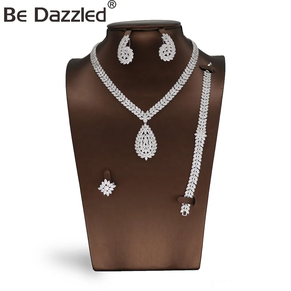 

Bedazzled latest beautiful girl/women zircon jewelry set wedding, luxury costume elegant wedding bridal jewelry set