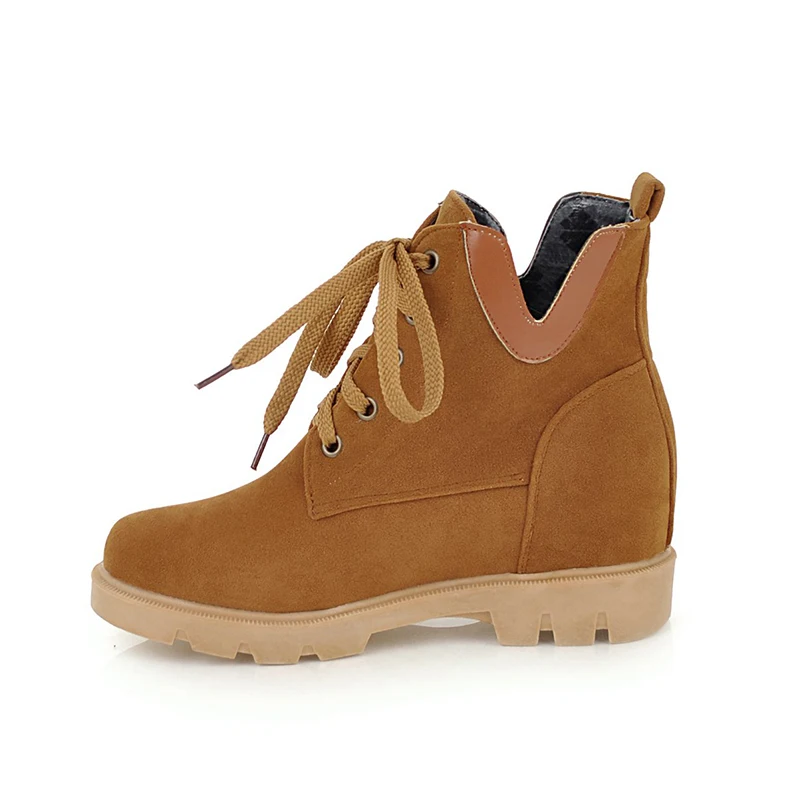 

Winter Round head Frosted leather lace-up Casual Women's boots