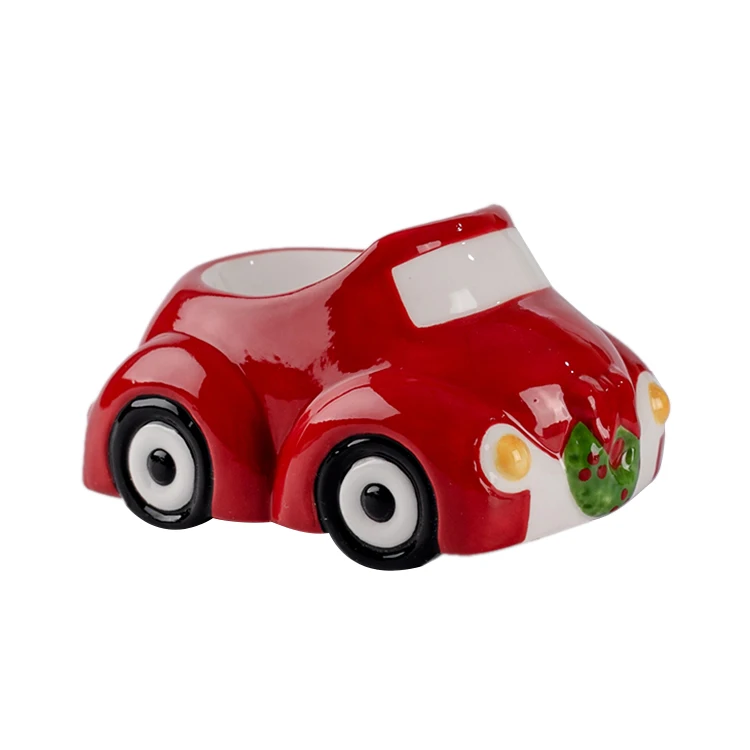 

Unique Design Indoor Christmas Car Shape Matte Ceramic Flower Pot, As is