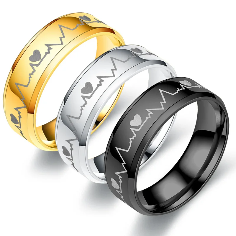 

Fashion Stainless Couple Personality Jewelry Electrocardiogram Heartbeat Ring
