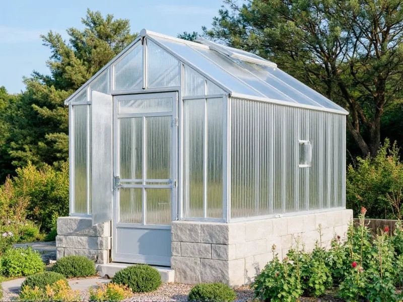 Durable aluminum frame and polycarbonate panels on DIY greenhouse
