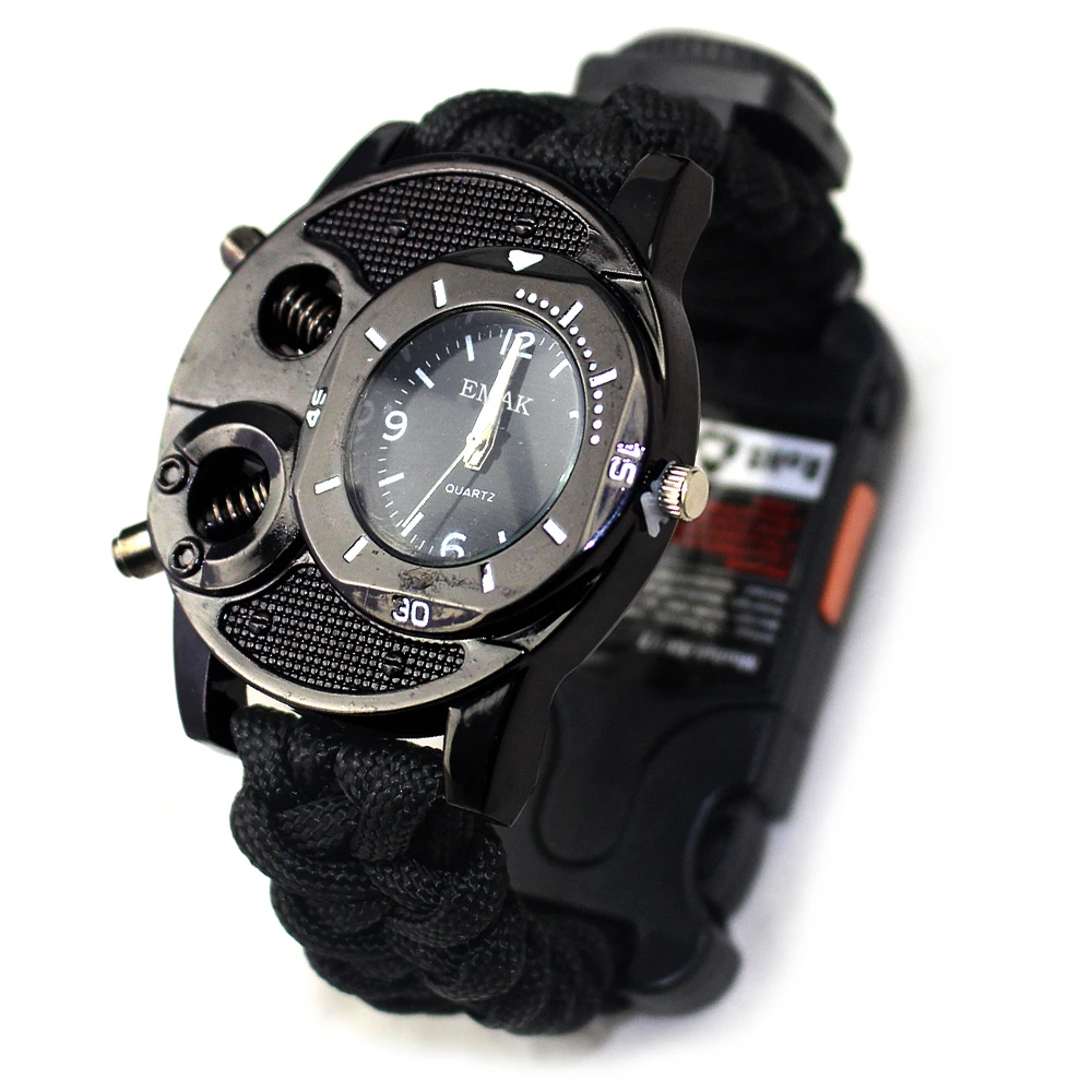 

2020 New Products Outdoor Equipment Military Survival Sport Men Watch, Outdoor Survival Outdoor Tactical Army Paracord Watch/, Black