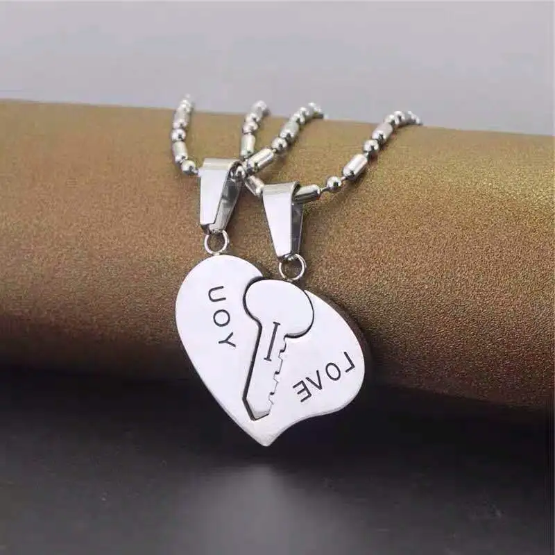 

New Fashion I Love You Matching Heart Key Couple Necklace for Men and Women, Silver color