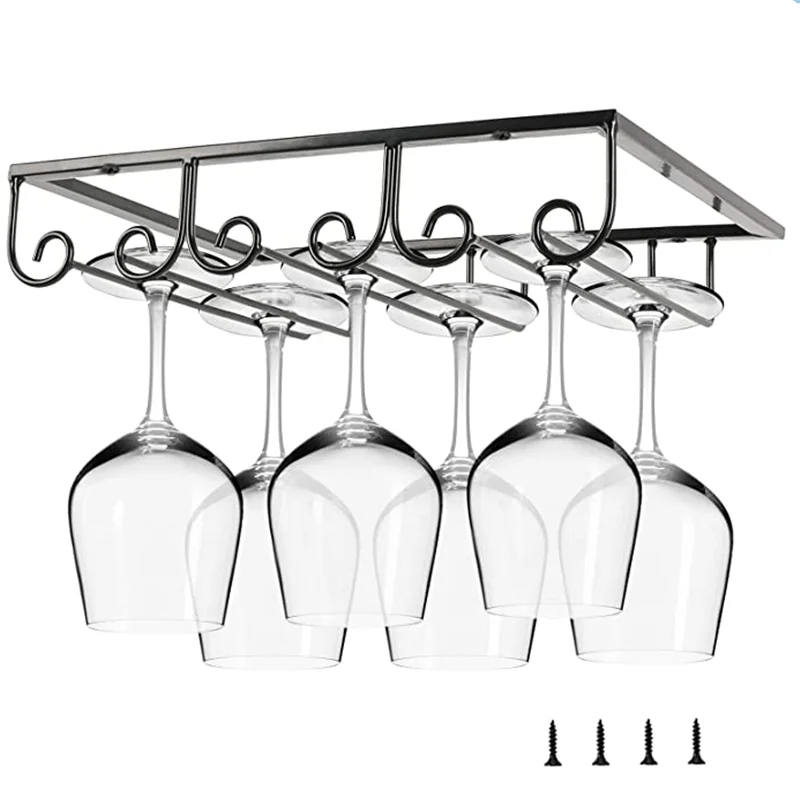 

under cabinet wine glass rack kitchen bar hanging wine glass holder 3 slot black metal wine glass holder