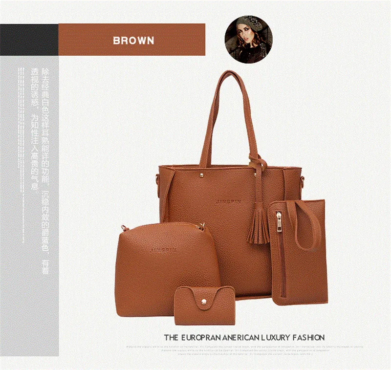 

Fashion cheap women's casual 4-piece in 1 PU leather shoulder handbags set, Red,black,pink,brown