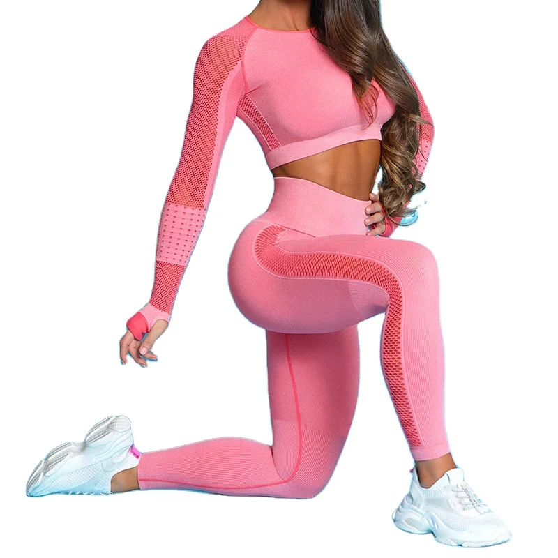 

Yoga Suit 2 piece Sports Shirts Crop Top Seamless Leggings Sport Set Gym Clothes Fitness Workout Set Seamless Leggings 2021, Picture