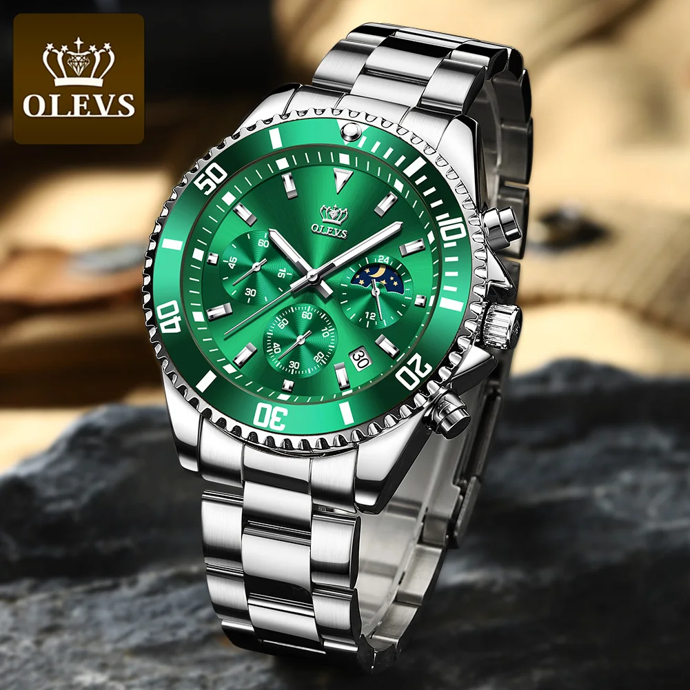 

Custom Watch Green Dial Luxury Quartz Chronograph Watches Water Resistant Stainless Steel Alloy Manufacturer Wristwatches