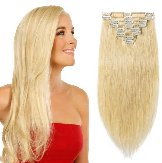 

BEAU FLY European American Style 100% Human Hair Piece Blonde Long Straight 8pcs Pack Hair Piece