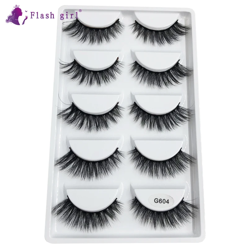 

Hot sale G604 8style 5 pairs handmade 3D mink hair natural and luxury eyelashes false, Natural color