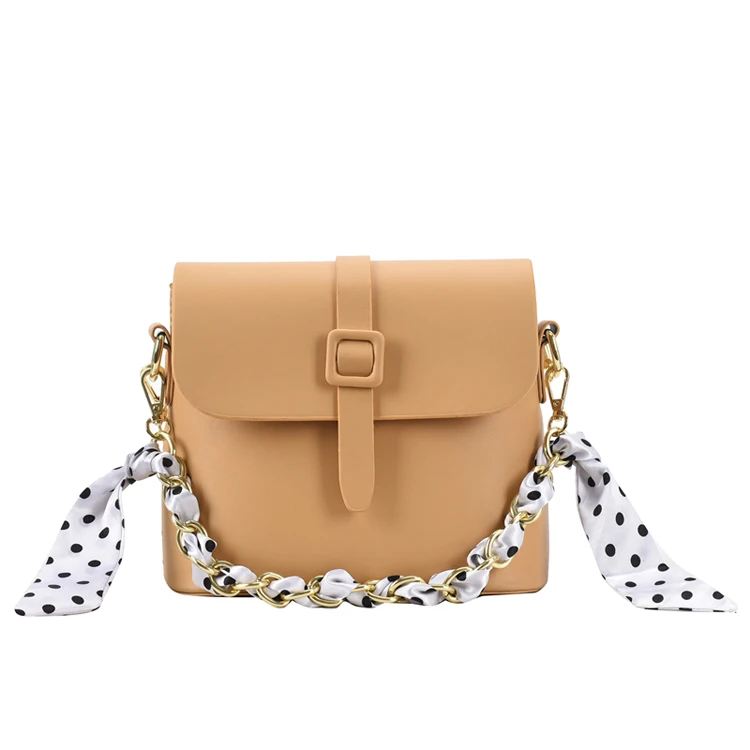 

2021 new korean fashion style spring female small leather chain square shoulder messenger bag with scarf, Yellow,orange,black,coffee,white