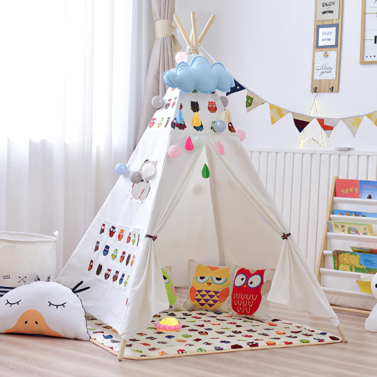 
2020 Indoor Outdoor Canopy Tepee Wooden Tent Kids Tee Pee Teepee Tent For Kids 