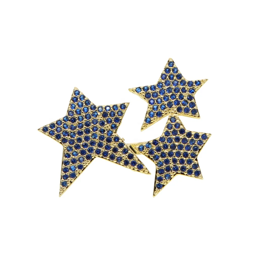

Sparking bling cz ring for women fashion trendy jewelry colorful star Gold filled open adjust finger ring