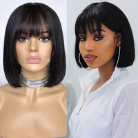 

Brazilian Remy Straight Hair Bob Cut Wig 13X4 Lace Front Short Human Hair Wigs With Bangs Pre plucked For Women