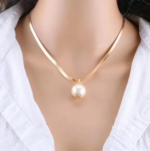 

Hip Hop Jewelry 18K Gold Plated Pearl link Chain Necklace Stainless Steel Necklace, 2 color