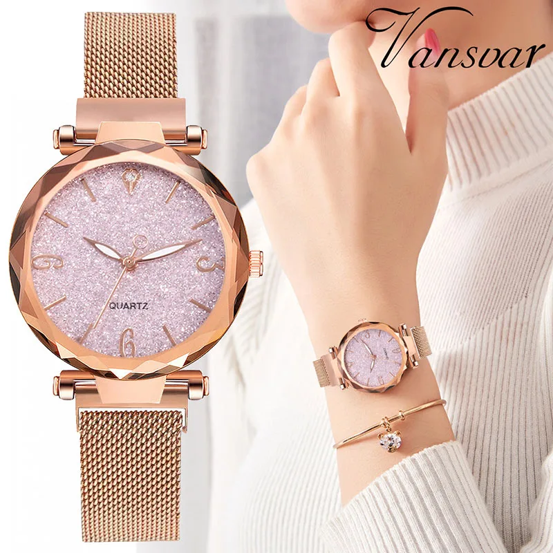 

Rose Gold Women Watch Top Brand Luxury Magnetic Starry Sky Lady Wrist Watch Mesh Female Clock For relogio feminino
