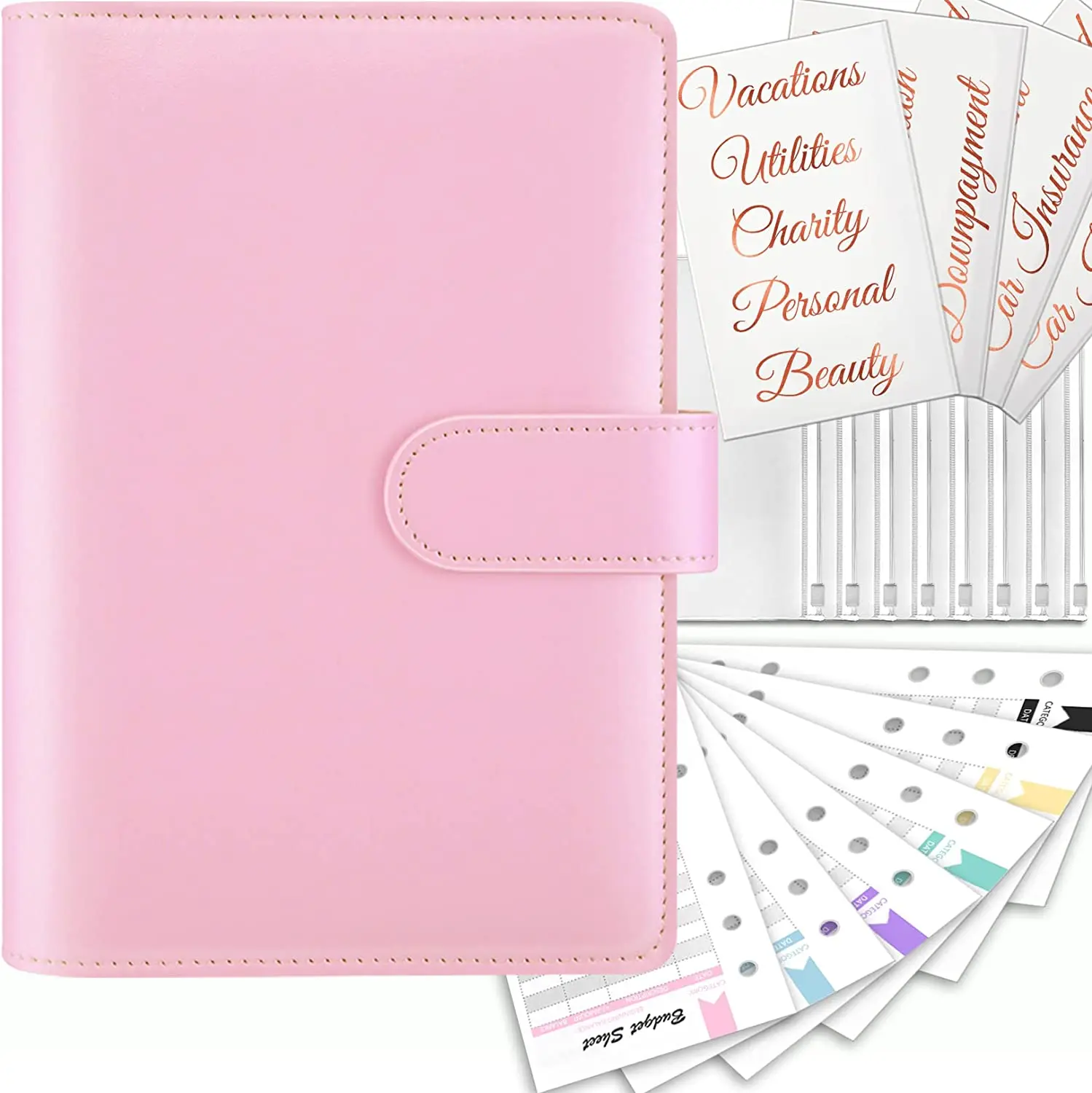 

PU Leather Notebook A6 Budget Binder Planner Organizer with Cash Envelopes Budget Sheet Set for Wholesale