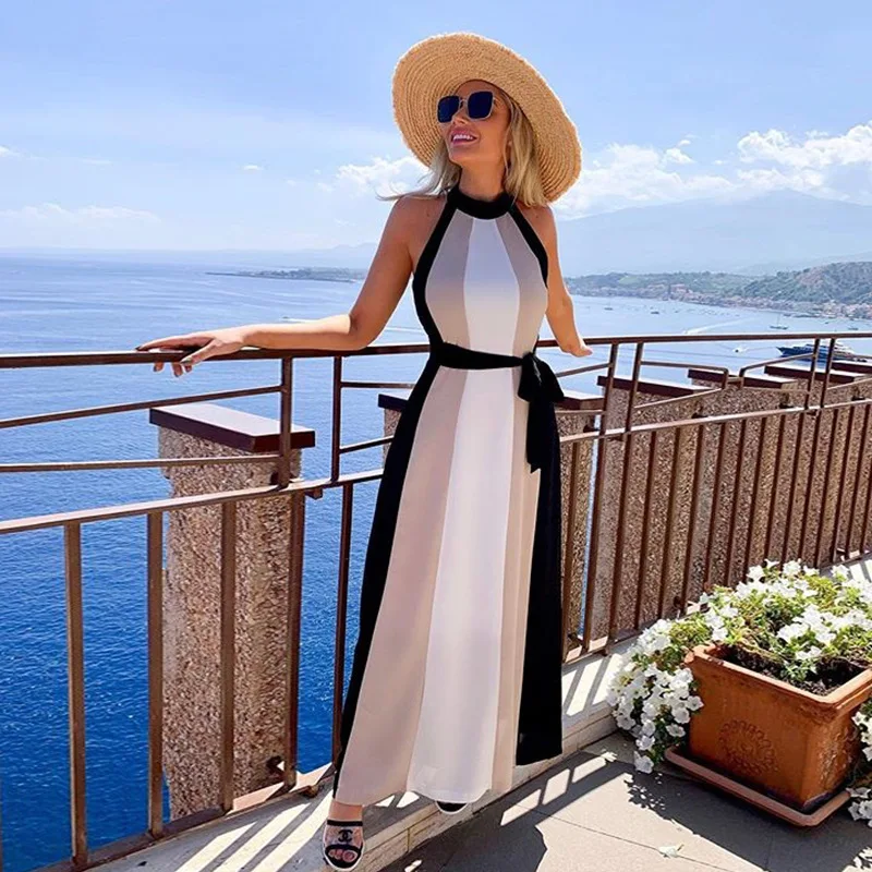 

Holiday Vacation Ladies Dresses Summer Chiffon Dress Women Sleeveless Casual Long Maxi Dress