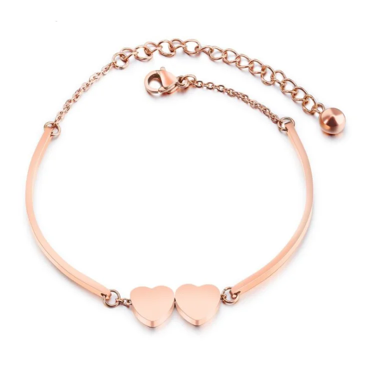 

Delicate Stainless Steel Jewelry Double Heart Charms Bracelet Rose Gold Stranded Bracelet