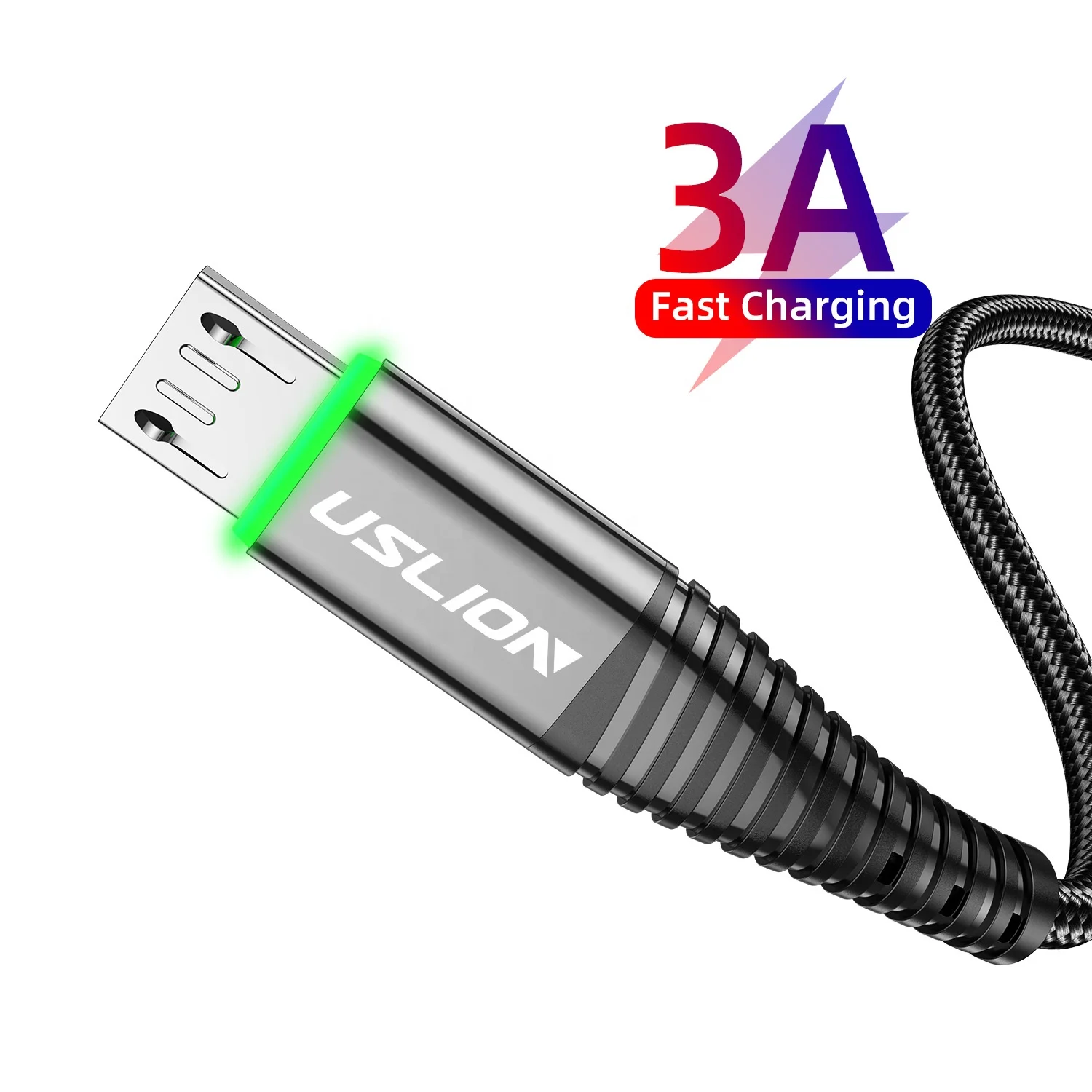 

USLION Factory Original 3A Android Mobile Phone Charger Data Cable Micro USB Fast Charging Cable USB Cable Computer Accessories, Black/red/blue/purple