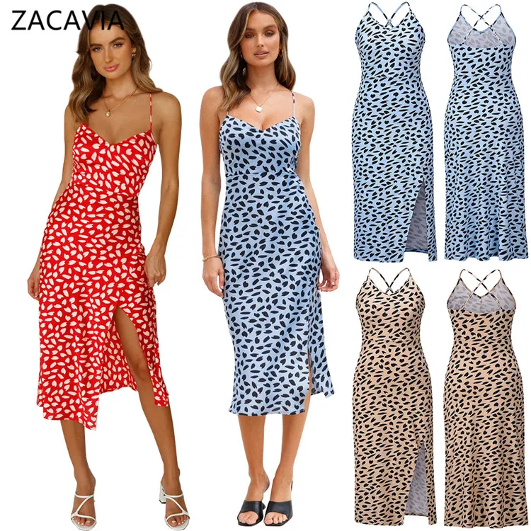 

ZACAVIA 2021 Summer New Print Halter Skirt Sexy Long Dress Plus-size Women, As pictures