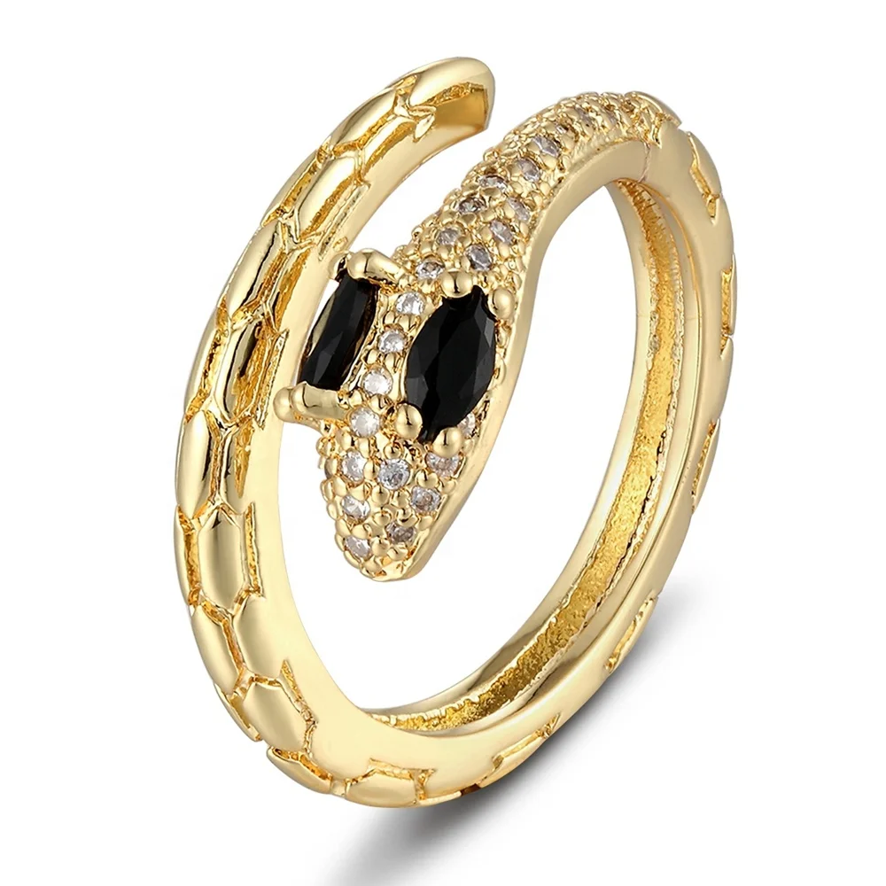 

New Arrival Copper Cubic Zircon Snake Rings Adjustable Animal Luxury Rock Punk Style Rings For Women Party Wedding Jewelry Gifts, Gold