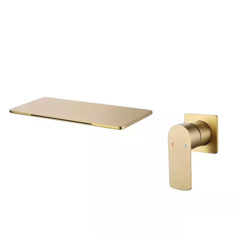 

AMAXO Brushed Gold Wall Mounted Concealed Basin Bathroom Faucet Waterfall Brass Vanity Bathroom Tap