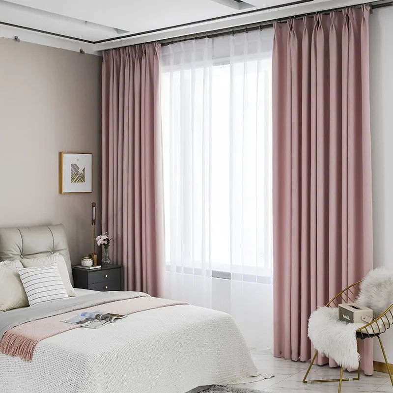 Factory selling blackout linen grommet curtain fabric solid color polyester full shading curtain for bedroom flat window