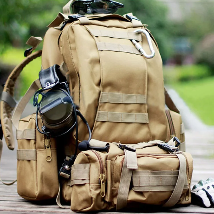 

4-in-1 Military Style Rucksack Bag Tactical Military Backpack Survival Bug Out Bag, Tan