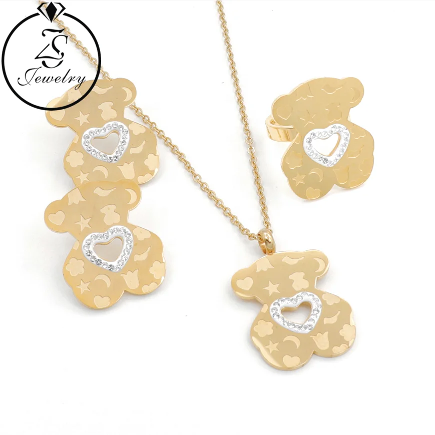 

Hot Selling Stainless Steel 18k Gold Plated Necklace Wholesale Big Pendant Earing And Necklace Set Jewelry, Gold/silver
