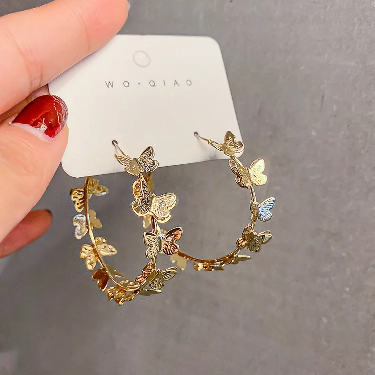

Bohemian S925 Sterling Silver 18k Gold Plated Butterfly Hoop Earrings Exquisite Round Butterfly Circle Earrings For Gift