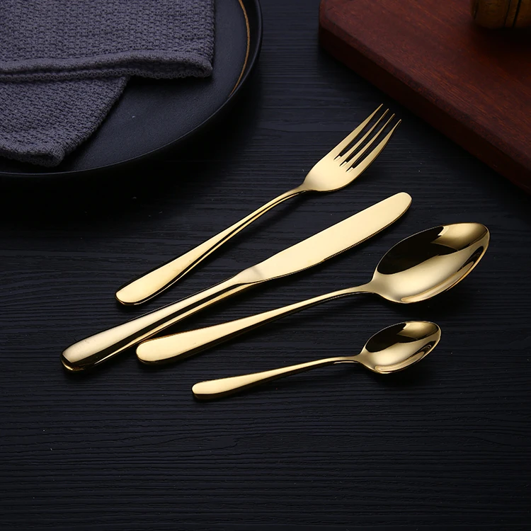 

Restaurant Royal Cutlery Stainless Steel Spoon Fork Knife Golden 4pcs Flatware Sets, Gold